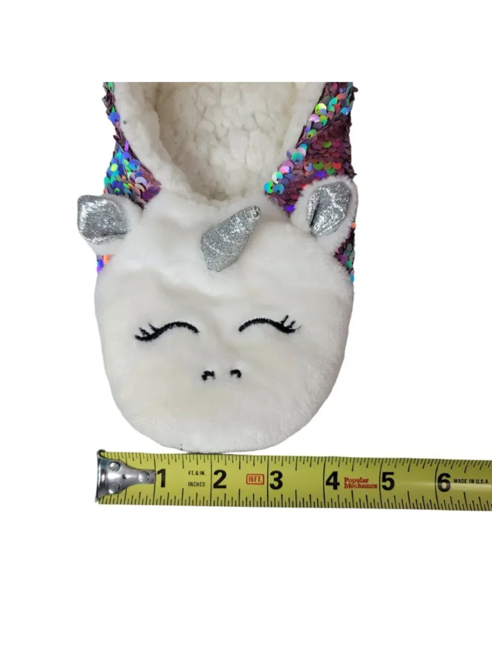 Target Unicorn Sequin Grippers Slippers White Faux Sherpa Silver Booties READ